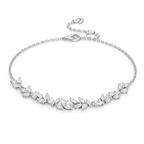 Silver bracelet with leaf-shaped crystals on a white background wisteria leaves