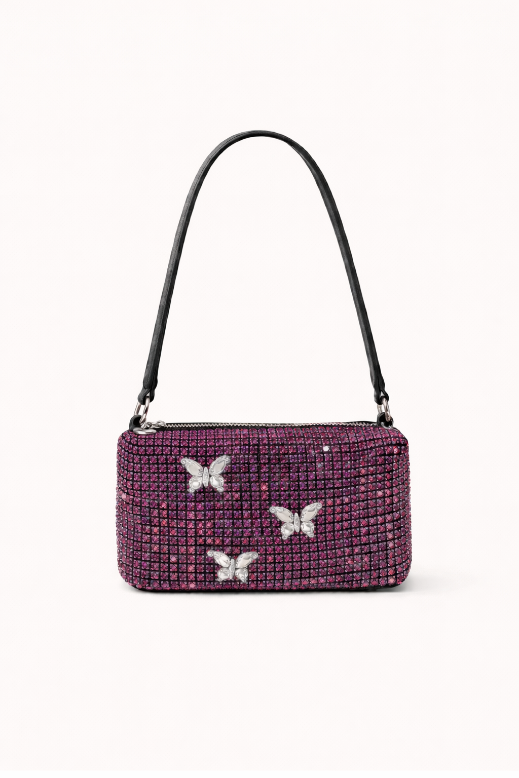 rhinestone pink handbag by Wisteria with crystal butterfly details