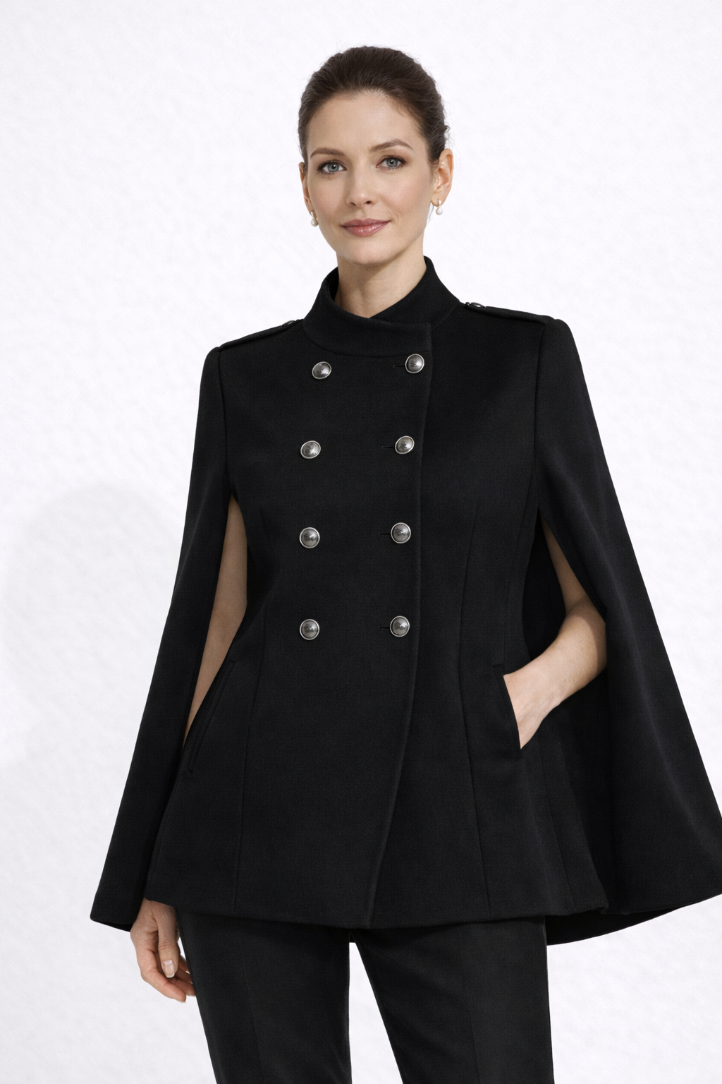 Aimee Double-Breasted Black Cape