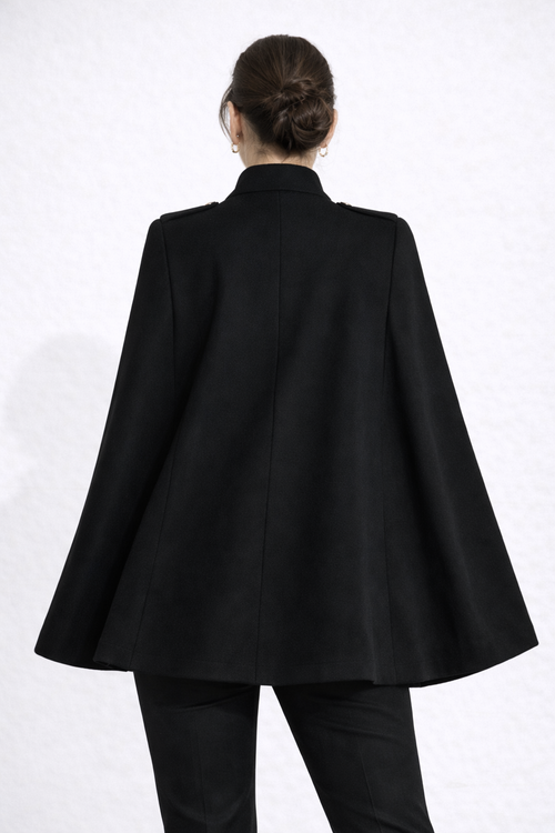 Aimee Double-Breasted Black Cape